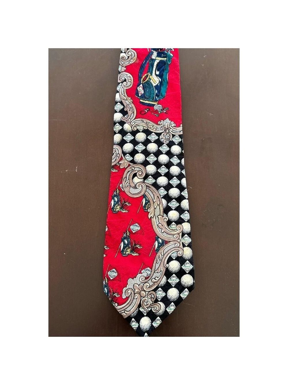Tabasco Mens Multicolored Patterned Golf Theme Tie 100% Silk 60” x 3.75”